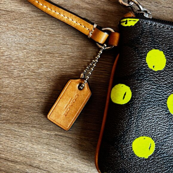 Coach Green Neon Polka Dot Signature Canvas Wristlet Style Number F52581 - Picture 7 of 16